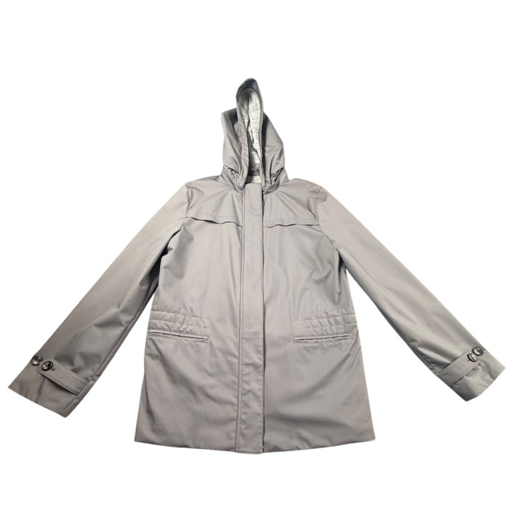 DiOMi Womens M Gray Hooded Jacket Genuine Leather Trim Luxury Designer Coat